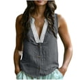 thumbnail image 4 of GUACER Cotton Linen Sleeveless V-Neck Tank Top for Women Lace Trim Button Down Casual Blouses, 4 of 9