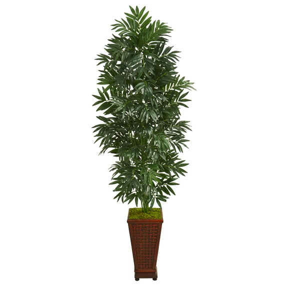 Nearly Natural 5.5' Bamboo Palm Artificial Plant in Decorative Planter, Green