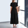 thumbnail image 6 of Bodycon Dresses for Women Women's Fashion Sexy Solid Short Sleeve V-Neck Pleated Dresses Long Dress Midi Maxi Dresses Elastic Waist Boho Beach Dress Pockets Work Dresses for Women 2024, 6 of 9