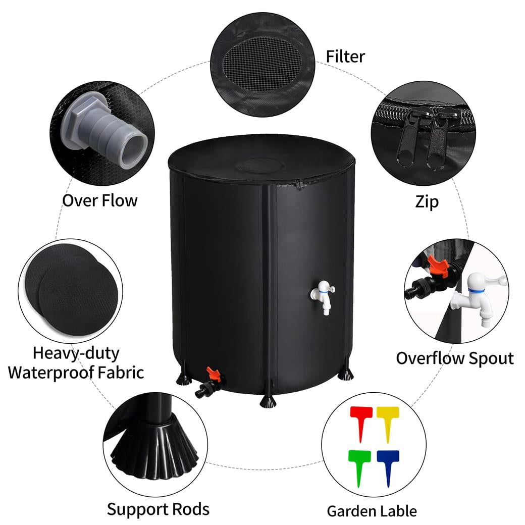 50-Gallon Space-Saving Folded Rainwater Catchment Barrel in Sleek Black - Innovative and Eco-Friendly Water Solution