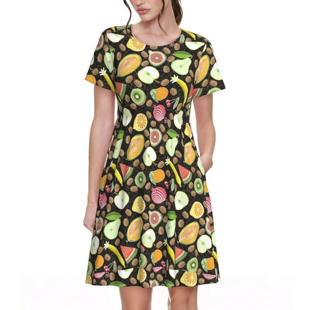 Balery Fruits Vestidos sueltos de manga corta para mujer, vestidos de verano 2025, vestidos casuales de corte A con vuelo.