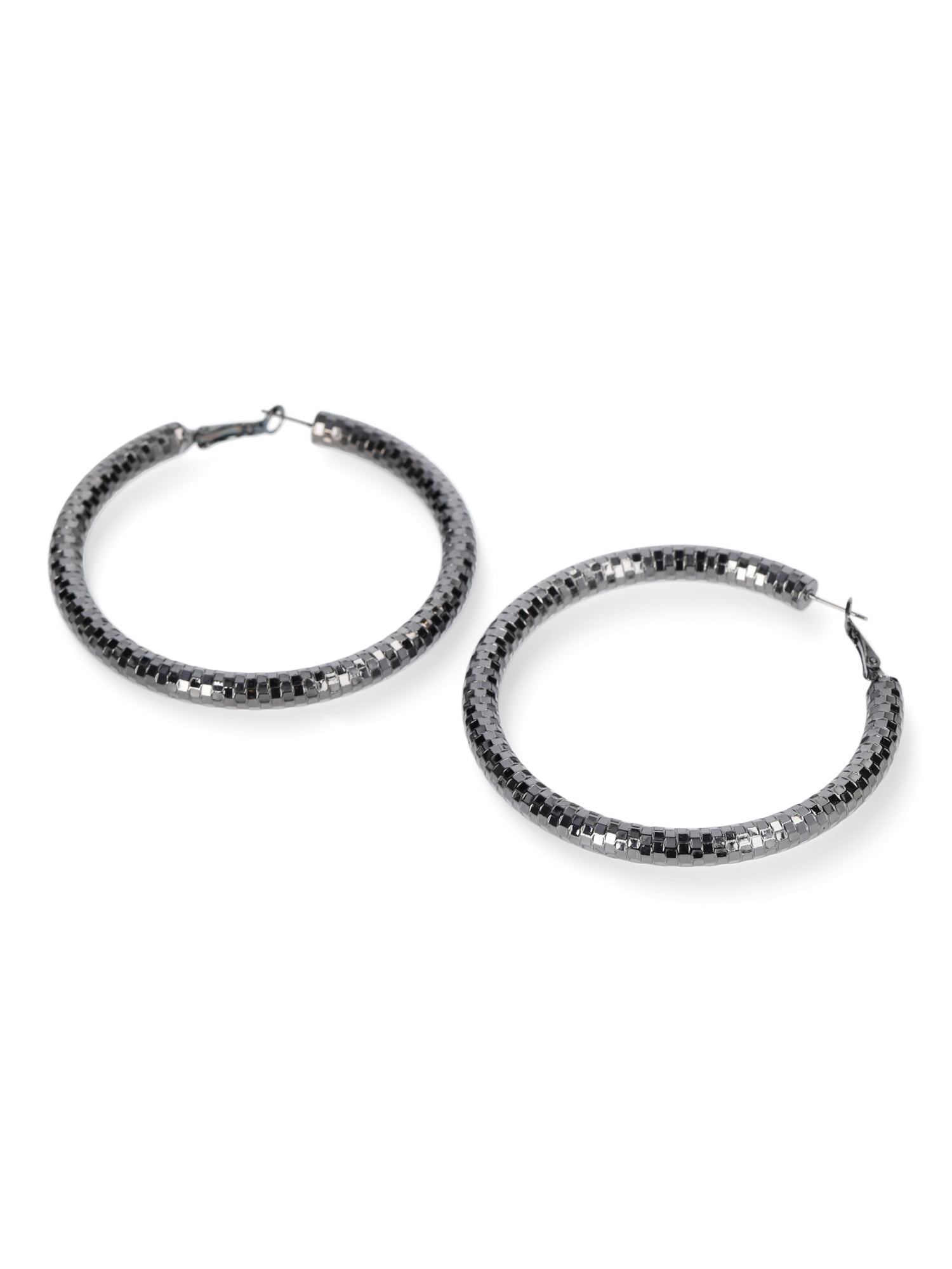 Madden NYC Women's Fashion Black Openwork Large Hoop Earrings