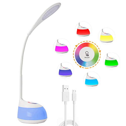 Desk Lamp Kids LED Cute Small Colorful Night Light Computer Study Dimmable Office Lamp with USB Charging Port, Mini Dorm Adjustable Eye-Caring Portable Reading Light for Girls, Boys, Students Gift