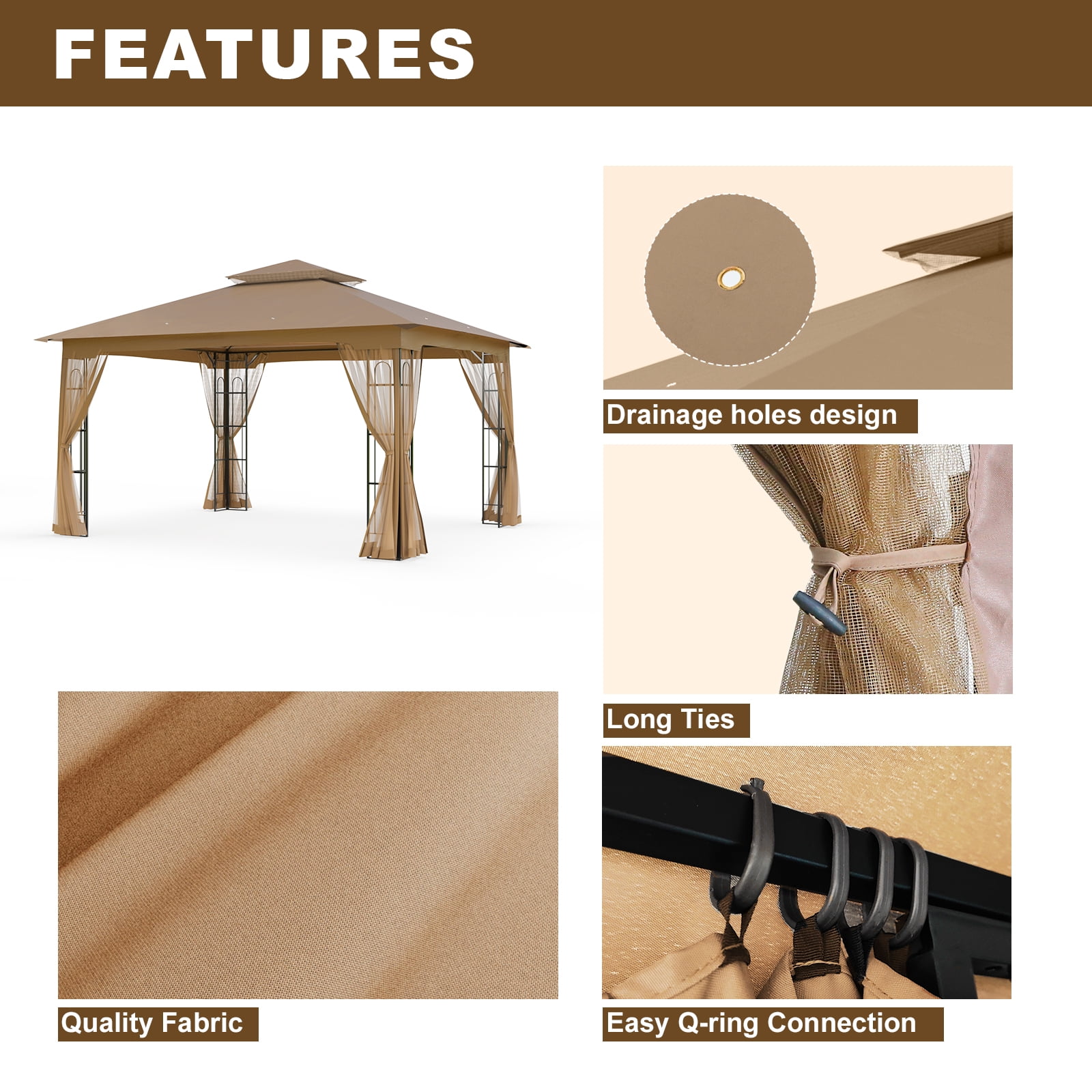 INTER HUT 13x11 Metal Patio Gazebo, Outdoor Gazebo Canopy Tent for Backyard with Mesh Privacy Curtains