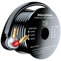 Maximm in Wall Speaker Wire - 50 Feet, Black - 14AWG CL3 Rated 2-Conductor Wire 14/2 (Copper Clad Aluminum) - Banana Plugs Included
