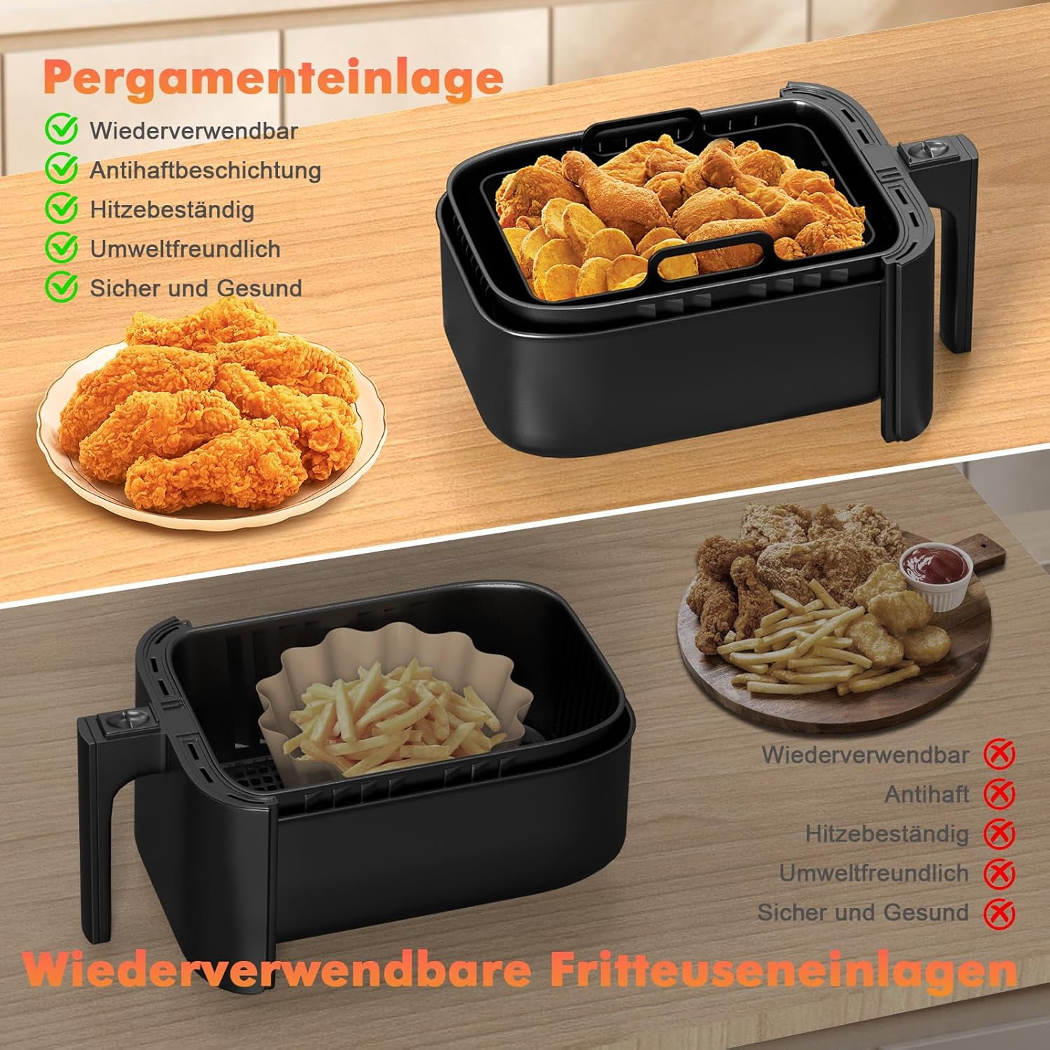 18-Piece Air Fryer Accessories Set | Dual Silicone Inserts for Simultaneous Cooking | 304 Stainless Steel, Dishwasher Safe | Compatible with Ninja, Philips, Princess 7.6L-9.5L Air Fryers