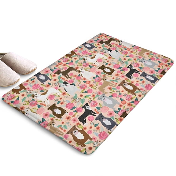 Boston Terrier Dog and Flower Florals Flannel Non Slip Door Rugs,Washable Door Mats Indoor,Decorative Door Mats,Dirt-Resistant and Absorbent Doormat for Entrance,Bedroom,Kitchen,Bathroom,31.5"x17"