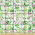 thumbnail image 2 of Ambesonne Luau Fabric by the Yard Microfiber, Hawaiian Hibiscus Leaves, 2 Yards, Pale Pink Yellow Green, 2 of 2