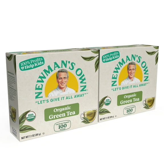 Newman's Own Organic Green Tea May Aid in Digestive Health, Green Tea with 100 Individually Wrapped Tea Bags Per Box (Pack of 2) USDA Certified Contains Caffeine Brew Hot