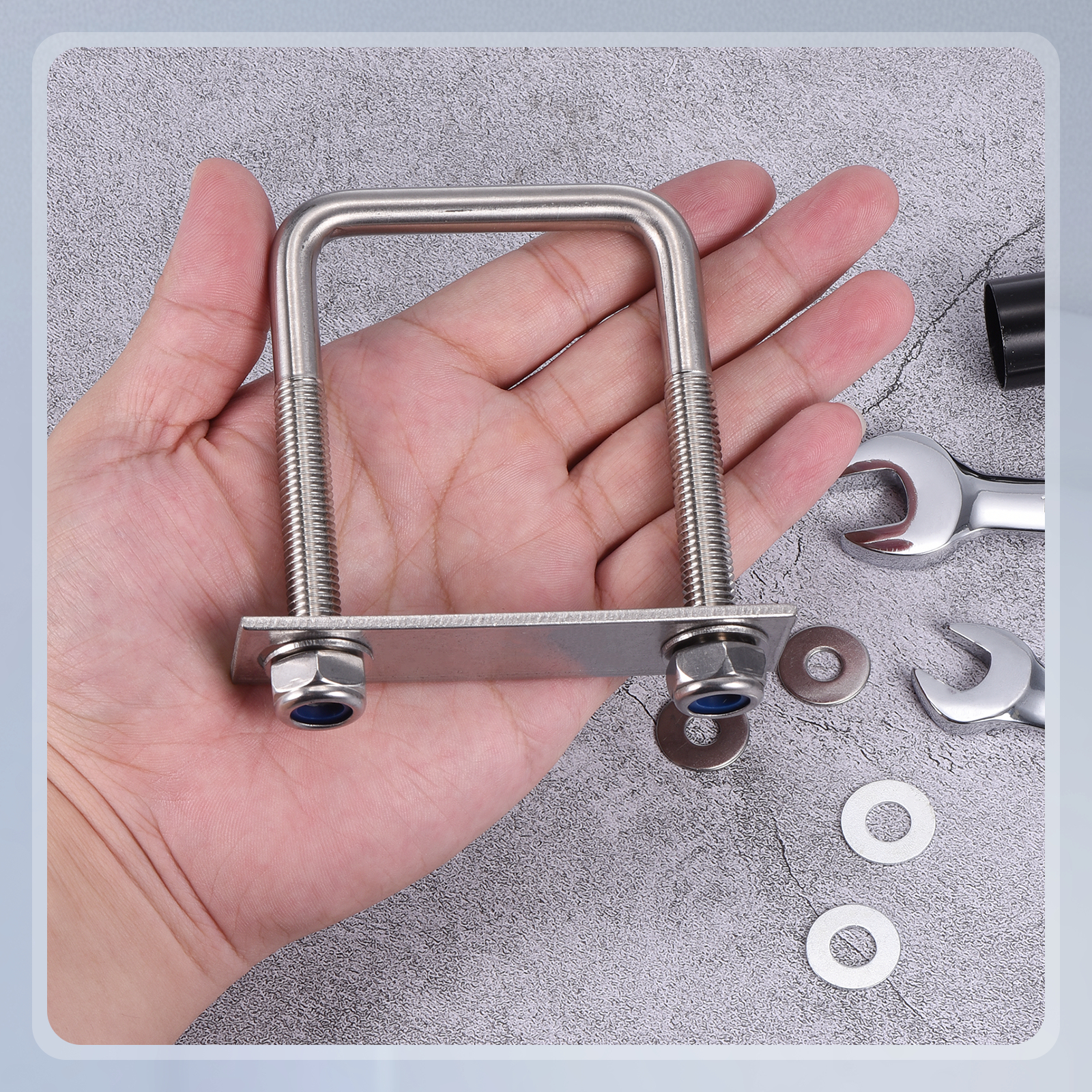 U Bolts 2Set (M10x60x100mm), Square U Bolt Kits 304 Stainless Steel with Nylon Lock Nut Washers Plates - for Construction, Pipe, Trailer, Automotive, Leaf Spring Fastener