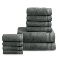 10-Piece Hotel Style Egyptian Cotton Towel Set (Gray/White)