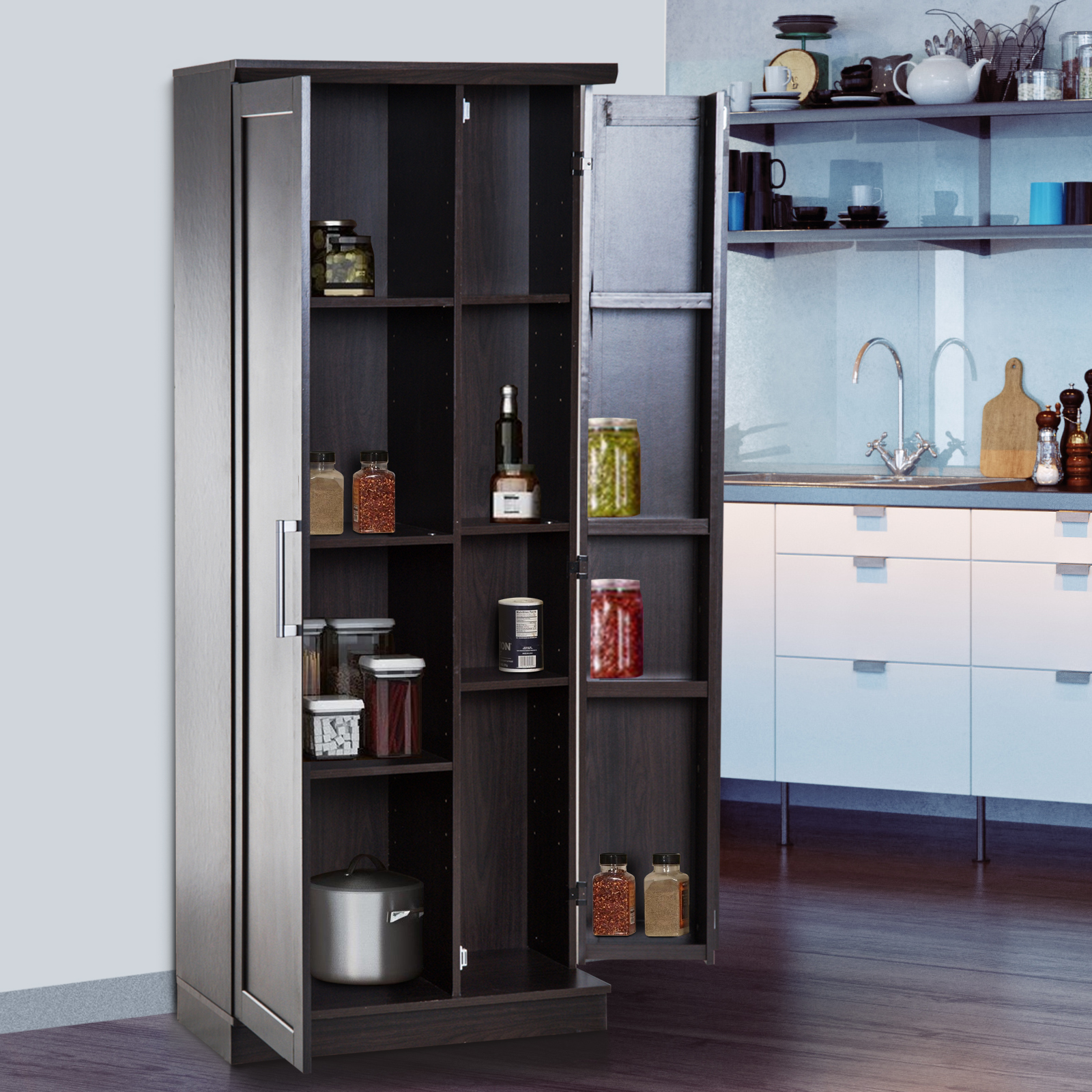 Homcom 72 Standing Kitchen Pantry Organizer Storage Cabinet Wood