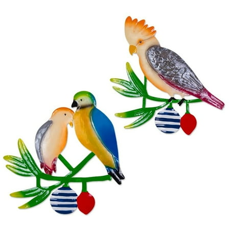 12" Metal Parrot Bird Wall Hanging Decor for Indoor Outdoor Home Garden Yard Patio Porch or Fence 2 Pieces