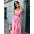 thumbnail image 4 of Women'S 2-Piece Set Sleeveless Strappy Tank A-Line Maxi Skirts Casual Pleated Beach Boho Maxi Skirt with Pocket Pink S, 4 of 7