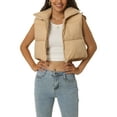 thumbnail image 1 of Chaleco acolchado ligero de mujer INSPIRE CHIC con cuello alto y cremallera, chaleco corto, talla L, color caqui, 1 of 6