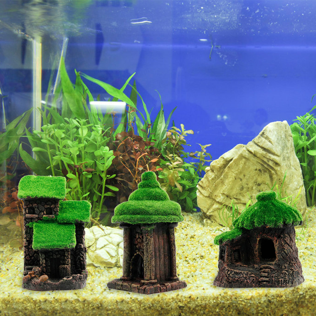 Buy Aquarium Decoration House Betta Cave with Realistic Moss 3 Styles