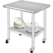 VEVORbrand Stainless Steel Work Table with Wheels 24 x 30 x 32 inch Prep Table with casters Heavy Duty Work Table for Commercial Kitchen Restaurant Business