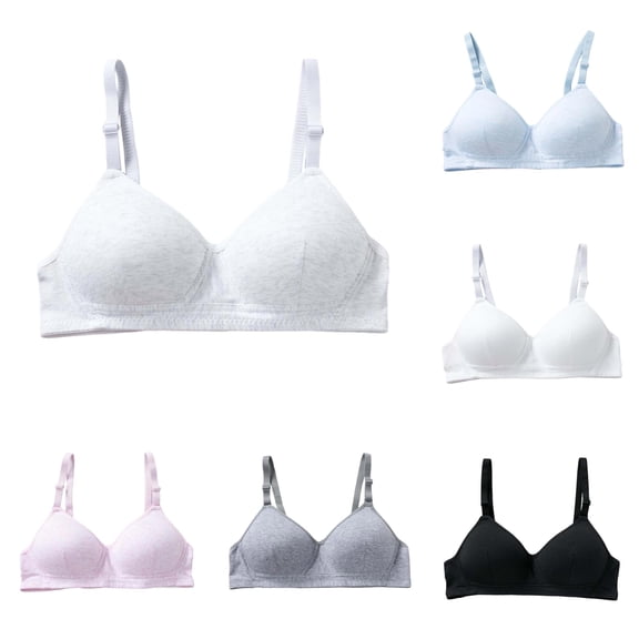 Krdevn Teen Girls Wireless Bra, Thin Padded Sports Bralette, Soft Push‑Up Training Bra for Young Girls Daily Underwear,Light Gray
