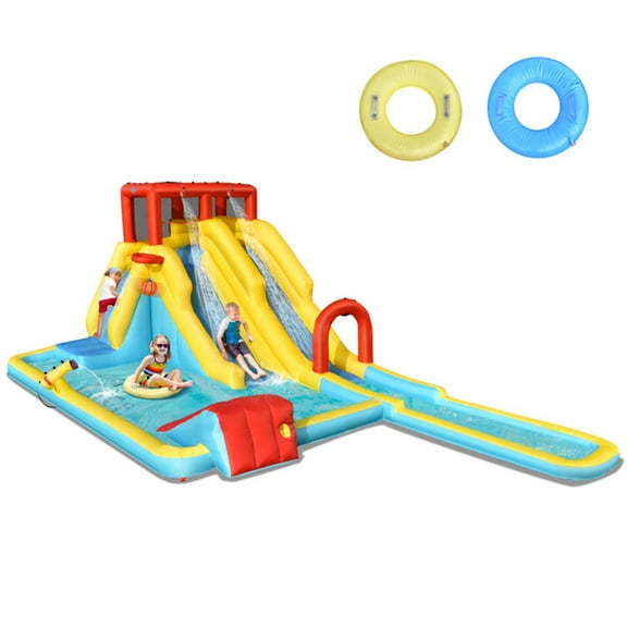 Spaco 7-in-1 Inflatable Dual Slide Water Park Bounce House Without Blower, Jumping Castle Family Backyard Bouncy Castle, Durable Sewn with Extra Thick Material, Idea for Kids
