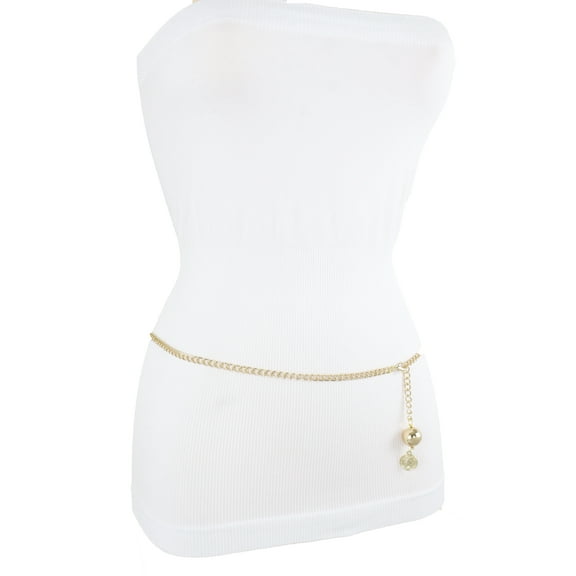 Women Gold Metal Chain Ultra Narrow Waistband Coin Charm Fashion Belt Plus XL XXL