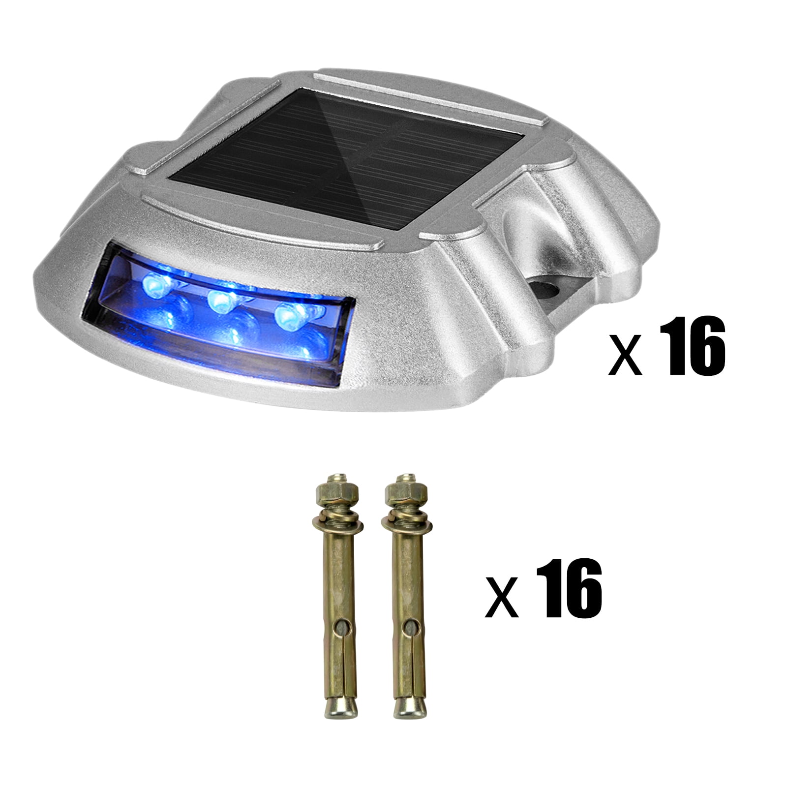 VEVOR Solar Driveway Lights 16-Pack, Switch Button, Solar Deck Lights Waterproof, 6 LED Lights, Outdoor for Path Warning Garden Walkway Sidewalk Steps, Blue