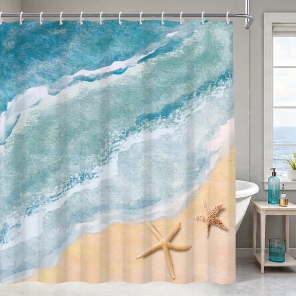Nautical Coastal Beach Shower Curtain Starfish Ocean Themed Bath Curtain Summer Fabric Bathroom Decor Blue 72 x 72 Inches