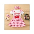 thumbnail image 2 of Toddler Girls Valentine's Day Outfits Short Sleeve Crew Neck T-Shirt Top+Heart Printed Strap Skirt+Headband, 2 of 7