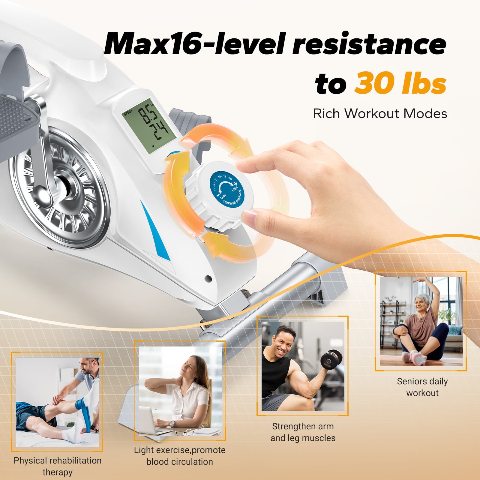MERACH Under Desk Bike Pedal Exerciser Indoor Silent Elliptical Machine for Legs and Arms Mini Foot Pedal Exercise Bike with Free App,Non-Slip Mat,2 Resistance Bands