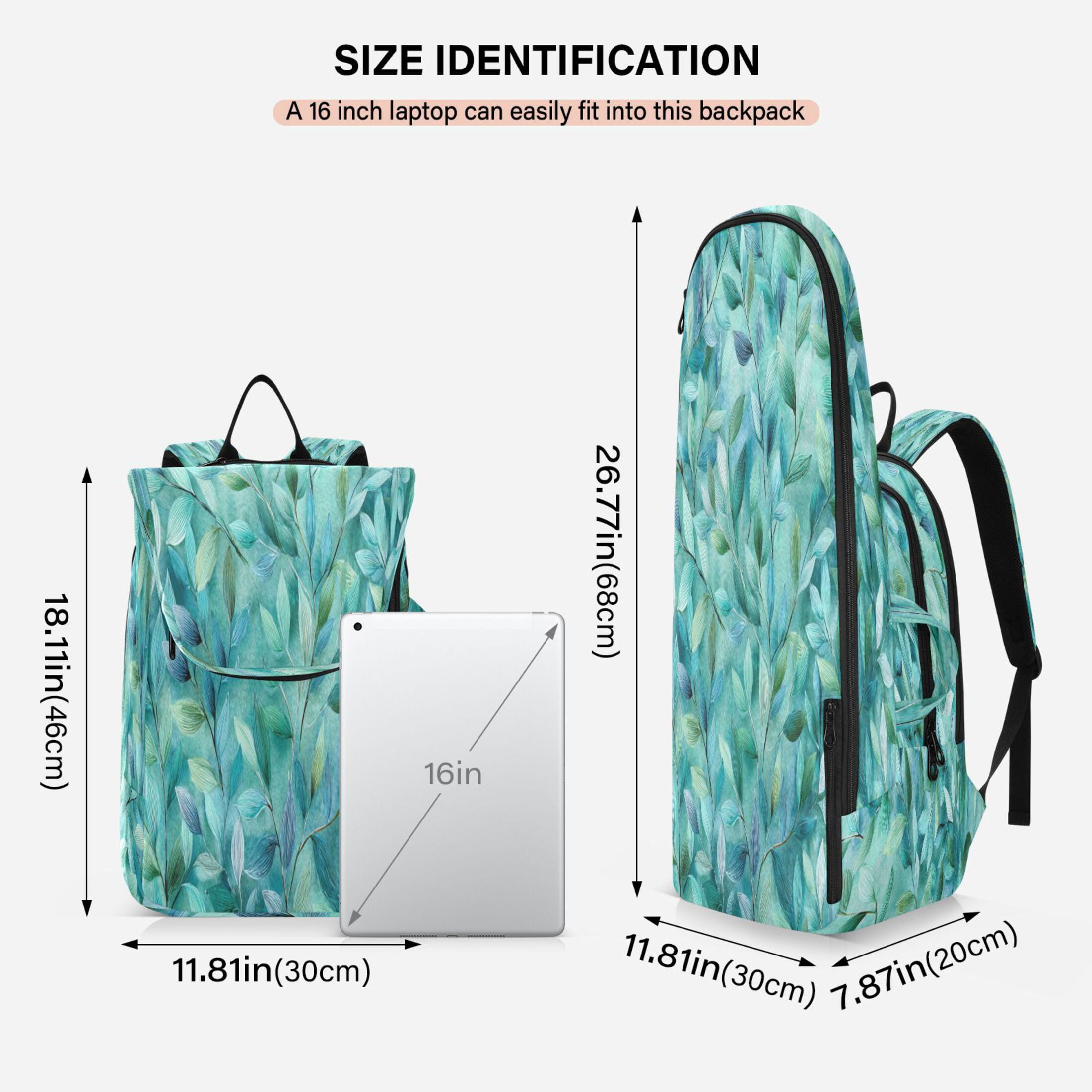 2 Racquet Holder Tennis Backpack Tennis Racket Covers Gym Bags Teal Leaves and Vines