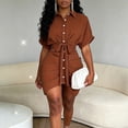 thumbnail image 4 of Shirt Dresses for Women Turndown Collar Button Waist Short Sleeves Summer Casual Dress, 4 of 8