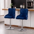 thumbnail image 6 of Alexent 2PCS Swivel Bar Stools, High Back, Button Tufted, Silver Footrest and Nailhead Trim Swivel Bar Chairs for Kitchen, Bar Velvet Upholstered Bar Stools, Dark Blue, 6 of 6