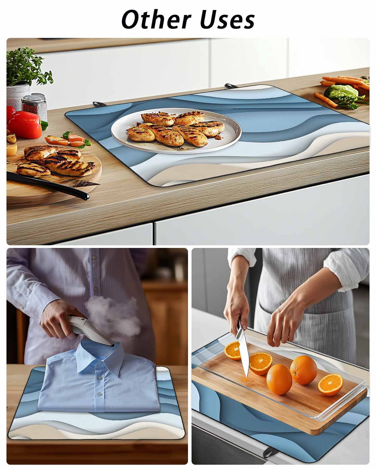 Stove Top Covers for Electric Stove, Blue Beige Ombre Glass Stovetop Cover Protector, Modern Abstract Moire Art Geometric Induction Cooktop Protector Oven Mat for Kitchen Countertop 24"x21"