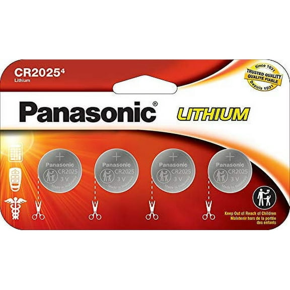 Panasonic CR2025 3.0 Volt Long Lasting Lithium Coin Cell Batteries in Child Resistant, Standards Based Packaging, 4 Pack