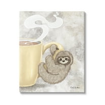 Stupell Industries Sloth on Coffee Mug Food & Beverage Painting Gallery Wrapped Canvas Print Wall Art, 30 x 40