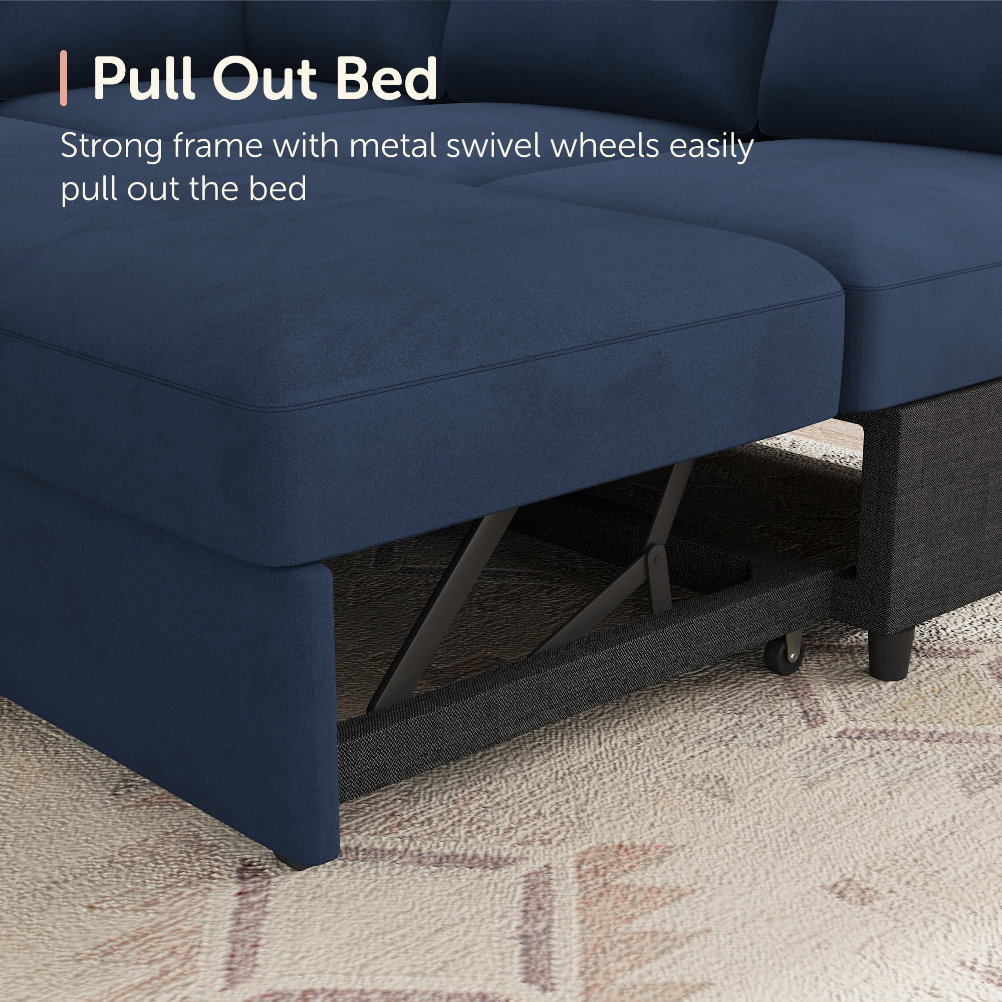 Marrber Modular Sectional  Pull-Out Sofa Bed  with Storage Velvet U-Shaped Convertible Sleeper Sofa for Living Room, Blue