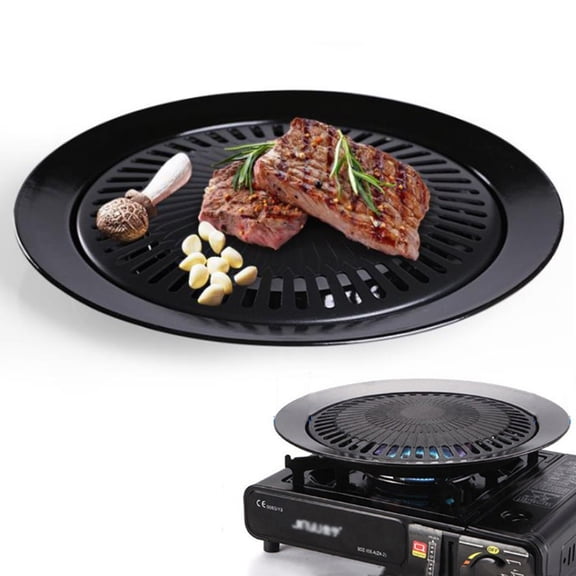 Fmxomd Japan Aluminum Yakiniku Plate (12.5") BBQ Plate | Stovetop Korean BBQ Non-Stick Round Barbecue Grill Pan| Stainless Steel Barbecue Pan