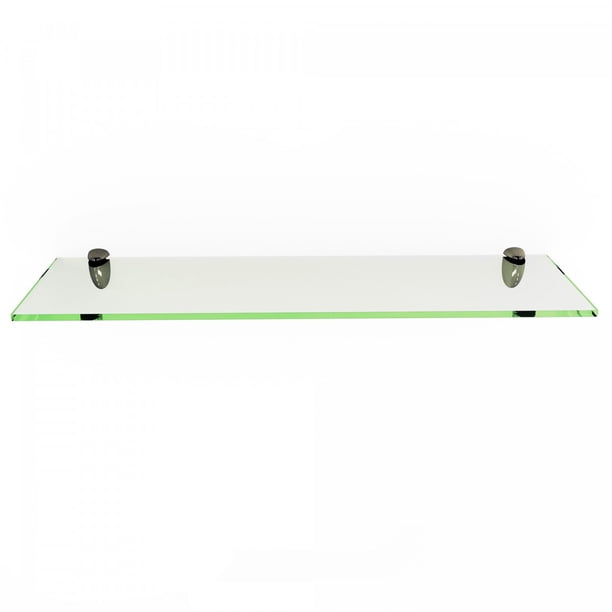 6 X 18 Rectangle Floating Clear Glass Shelf Kit With 2 Small Peacock Chrome Finish Brackets Walmart Com Walmart Com