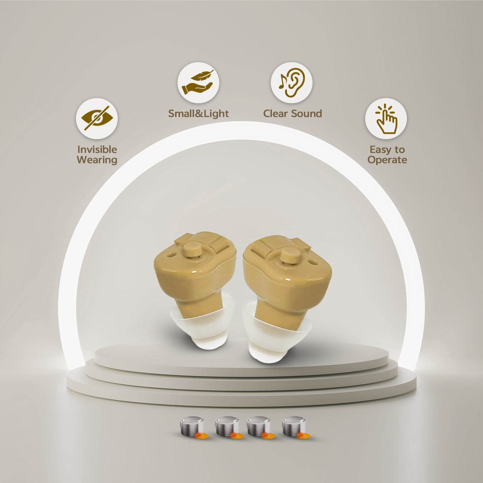 ELCTRTICI Hearing Aids for Seniors, Mini Invisible Hearing Aids with Smart Noise Reduction Clear Sound, Replaceable Battery, VHP-603 Binaural, Beige