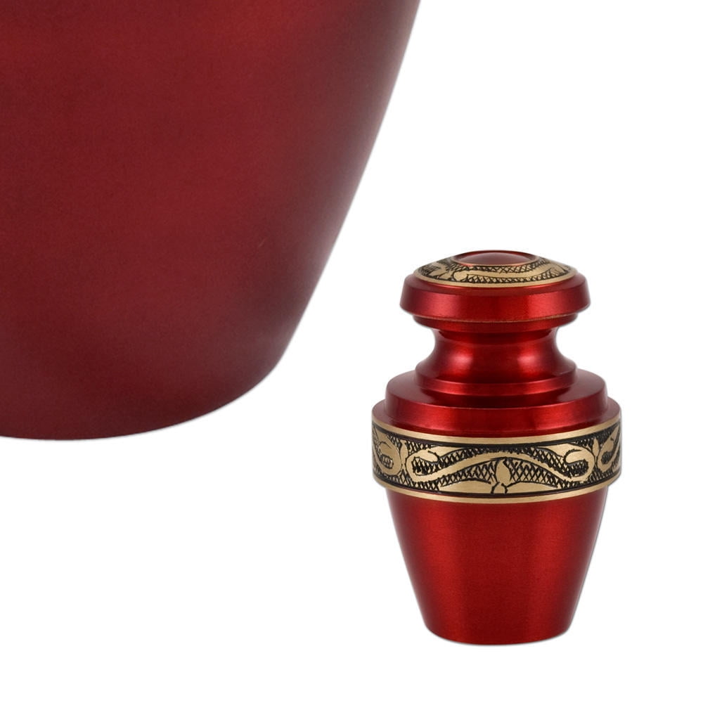 Classic Carmine Red Painted Large Aluminium Adult Urn For Human Ashes. 