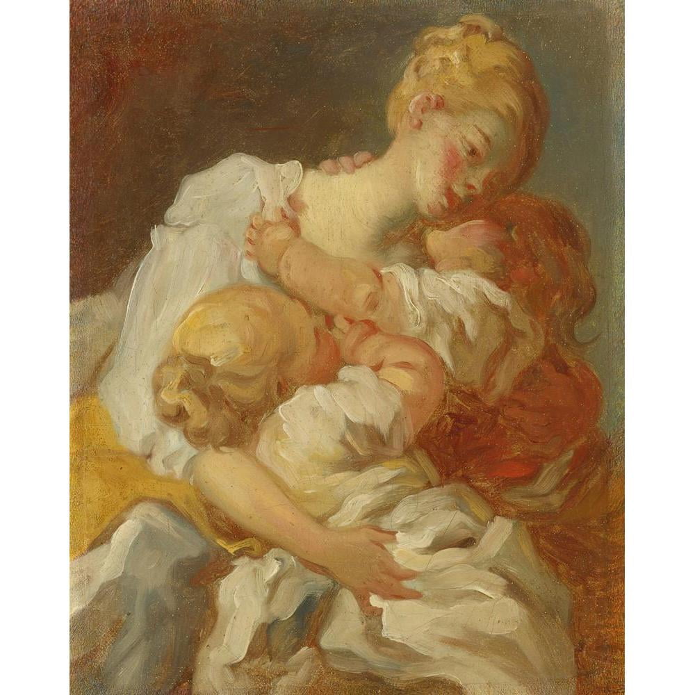 Jean-Honoré Fragonard 12x14 Black Modern Framed Museum Art Print Titled - Maternal Kisses