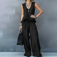 thumbnail image 6 of Cagogo Women's 2 Piece Outfits Sleeveless Tank Top Wide Leg Pants Set Casual Boho Beach Summer Loose V Neck Tops Flowy Pants Lounge Travel Matching Tracksuits, Black 2XL, 6 of 9