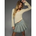 thumbnail image 5 of Womens Blue Pleated Mini Denim Skirt, High Waist A-Line Flare Style, 5 of 5