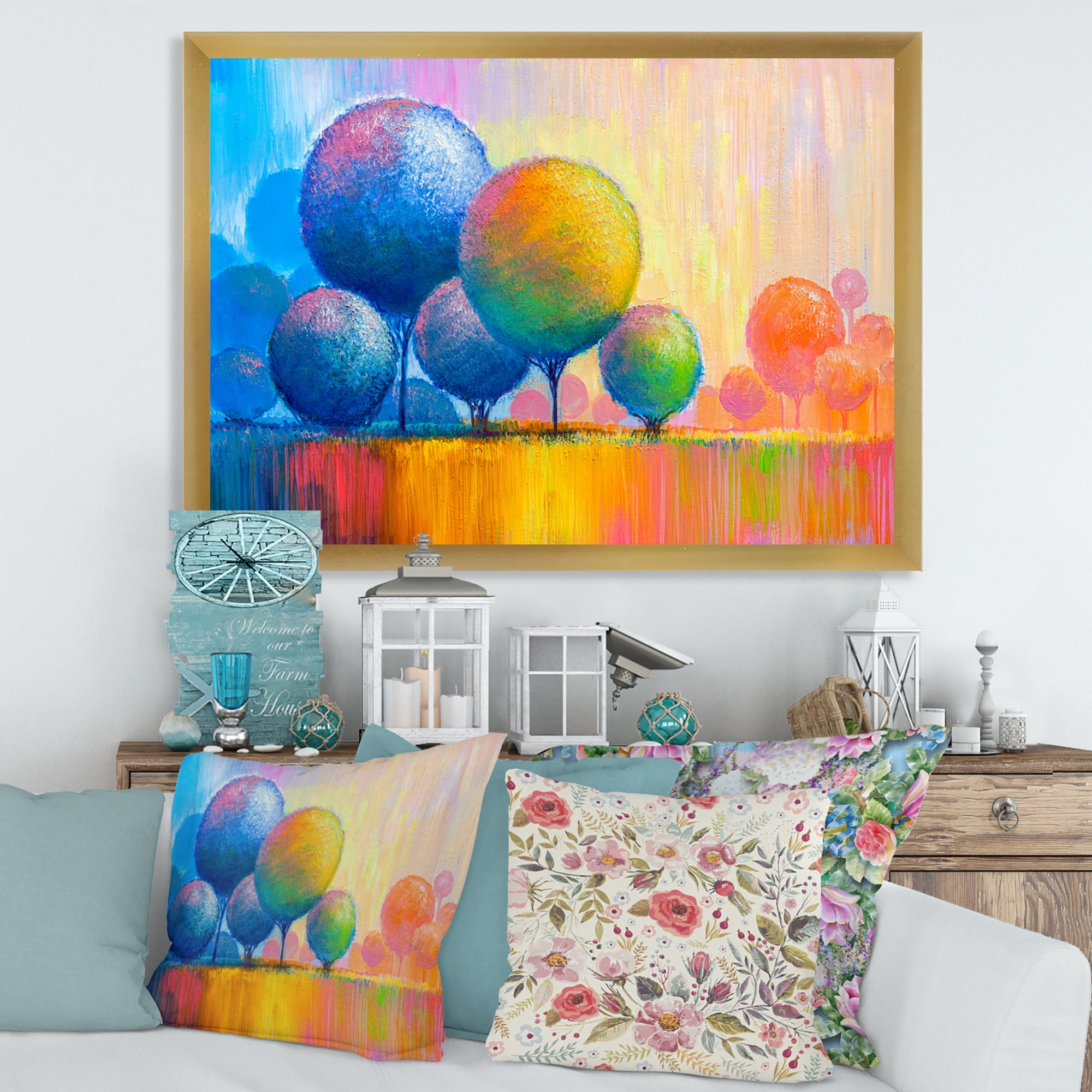 Designart 'Ornamental Colourful Trees VII' Modern Framed Art Print