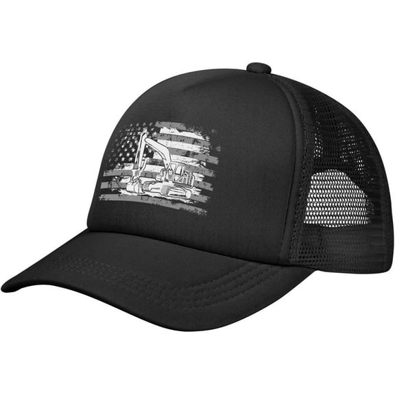 USA American Flag Heavy Equipment Operator Baseball Cap Adjustable Casual Mesh Hats Duck Tongue Hat for Men Women61 Black