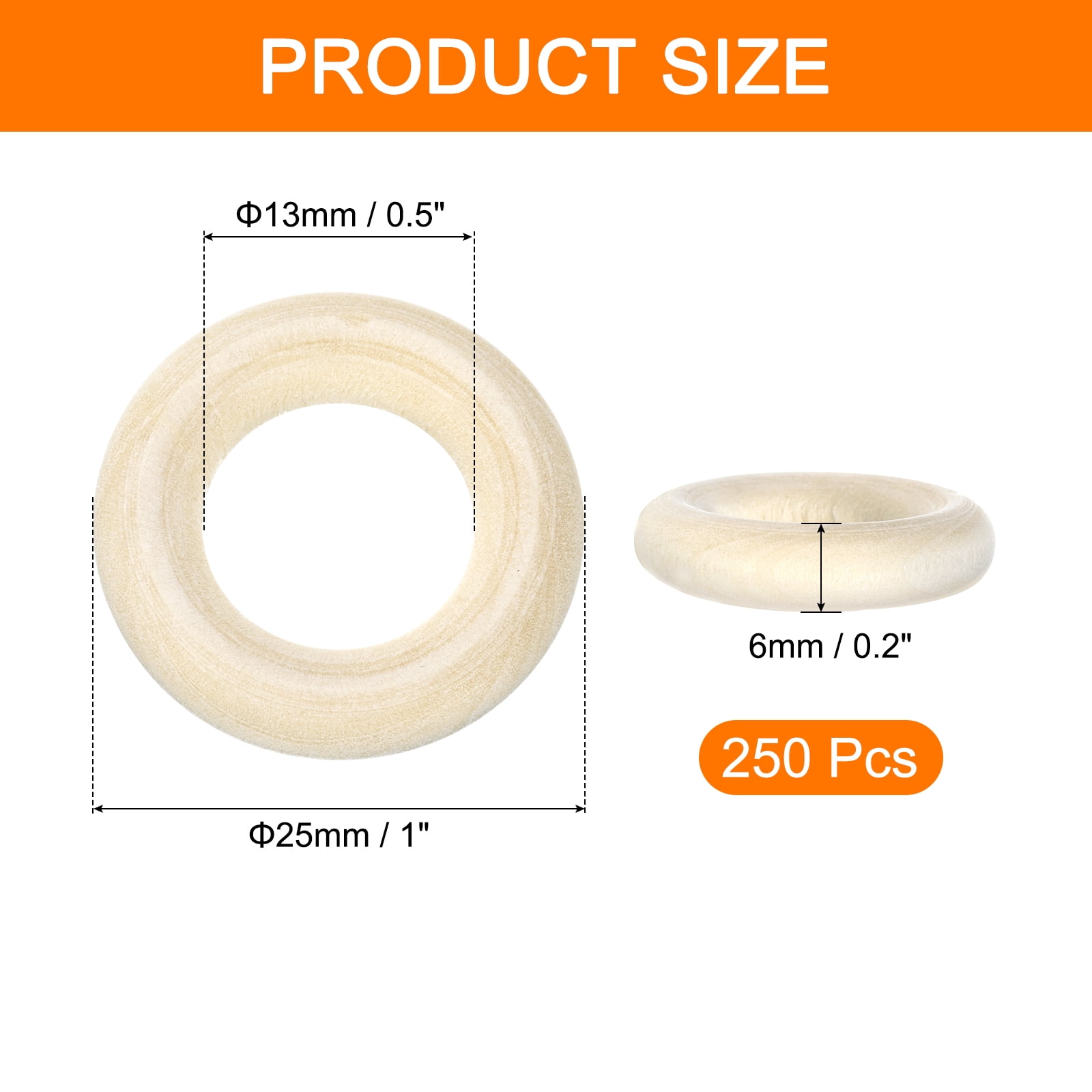 Unique Bargains 250Pcs Natural Wood Craft Ring, Small Wooden Ring Circle 1"