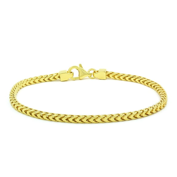 925 Italian Sterling Silver 3mm Solid Franco Anklet, FREE Microfiber Cloth, Yellow Gold Plated Square Box Link Ankle Bracelet Chain, Giorgio Bergamo