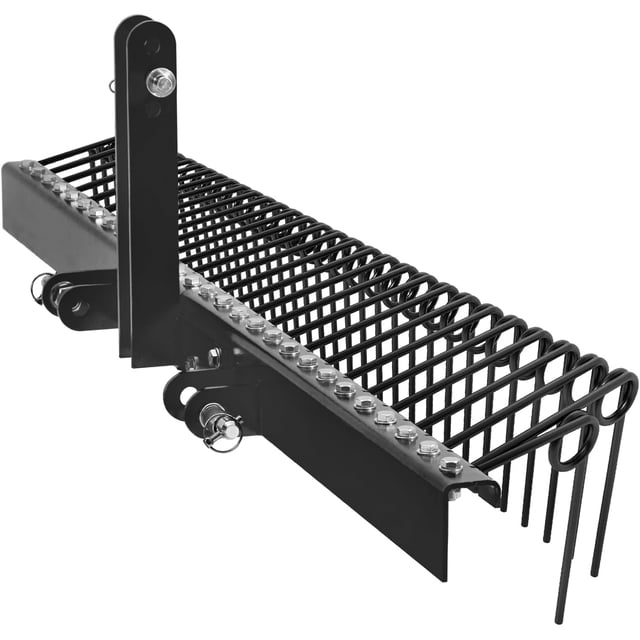 60-Inch Heavy-Duty Pine Straw Rake with 26 Coil Spring Tines - Durable Powder-Coated Steel, Tow-Behind Landscape Rake with 3-Point Hitch Receiver Attachment
