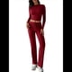 thumbnail image 3 of Conjuntos de 2 Piezas para Mujer, Larga, Cuello Redondo, Pantalones Acampanados de Cintura Alta, Conjuntos de Chándal, Ropa de Calle. Vino Tinto M, 3 of 10
