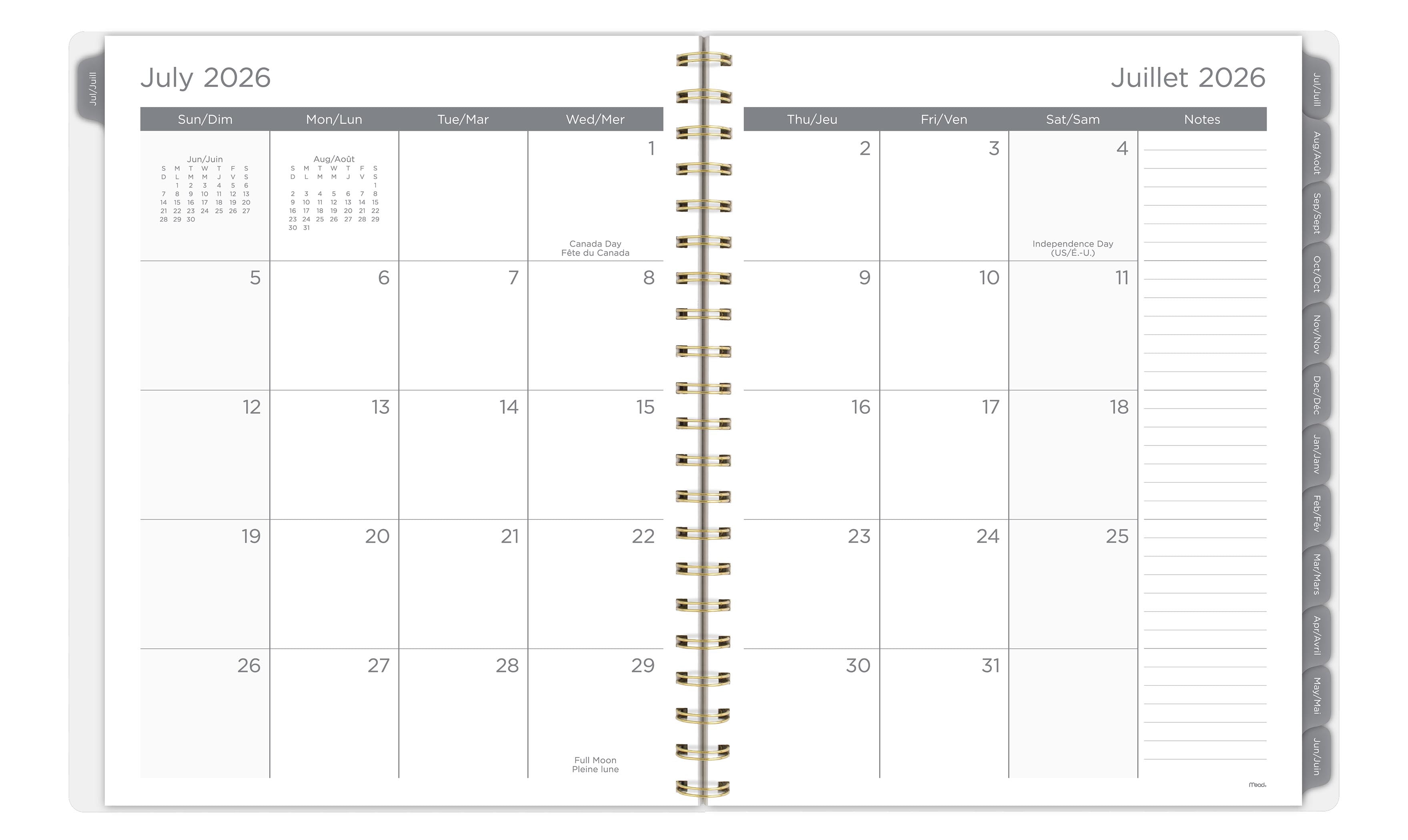 2026-2027 Mead Honey Bee White Large Weekly and Monthly Academic Year Planner