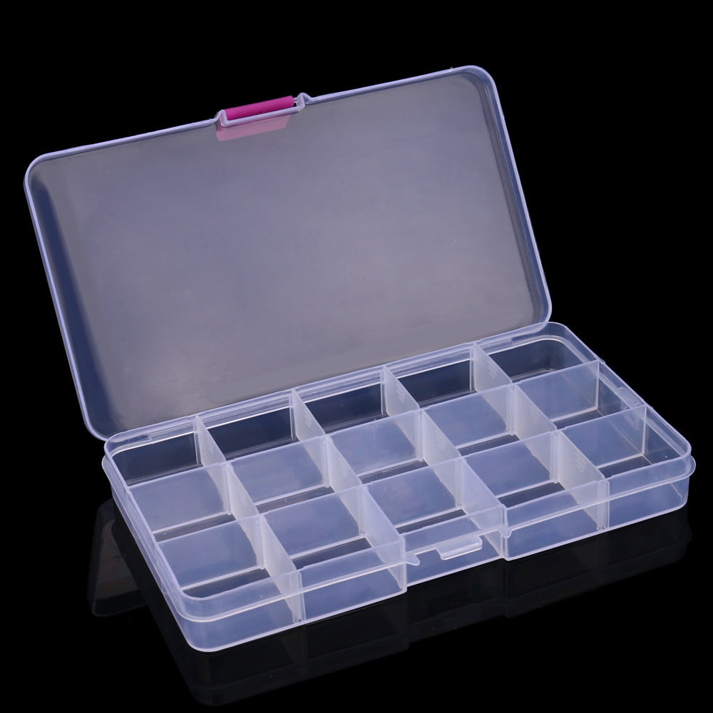Plastic 15Slots Adjustable Jewelry Storage Box Case Craft Organizer Beads 